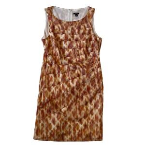 Ann Taylor Womens Petite Silk Sleeveless Orange Brown Layered Lined Dress, 10P